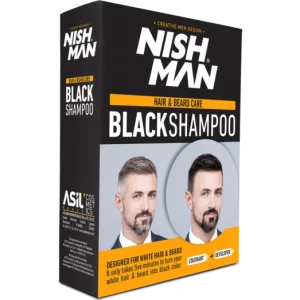 Nishman Hair & Beard Coloring Black Shampoo Set – White Coverage